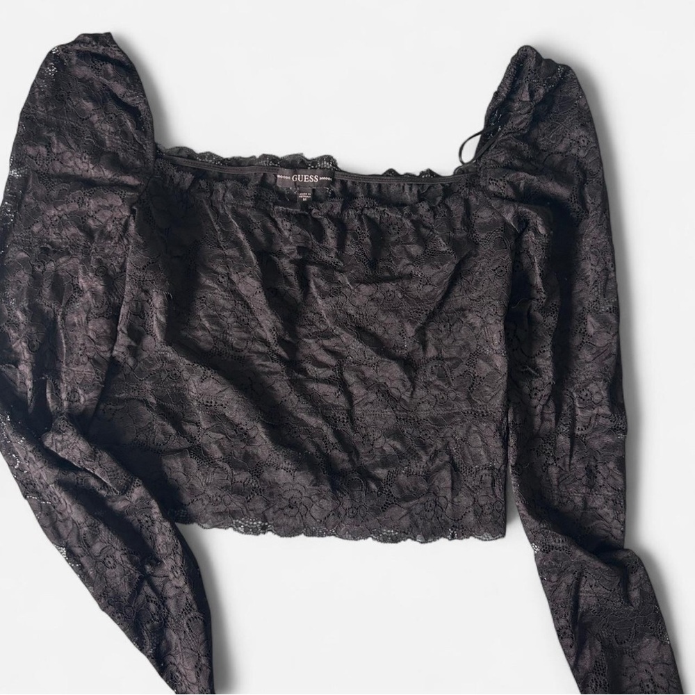 Guess Black Ruched Crop Blouse